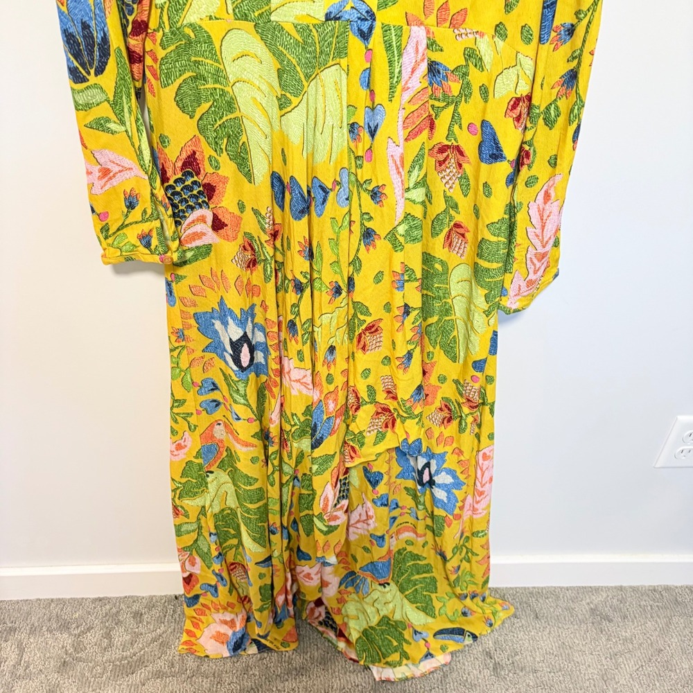 Farm Rio Tropical Floral V-NeMaxi Dress Womens Yellow Large V-Neck - Picture 2 of 12